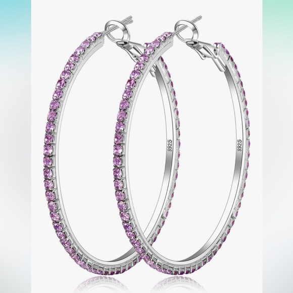 925 Crystal Hoop Earrings - Picture 1 of 2